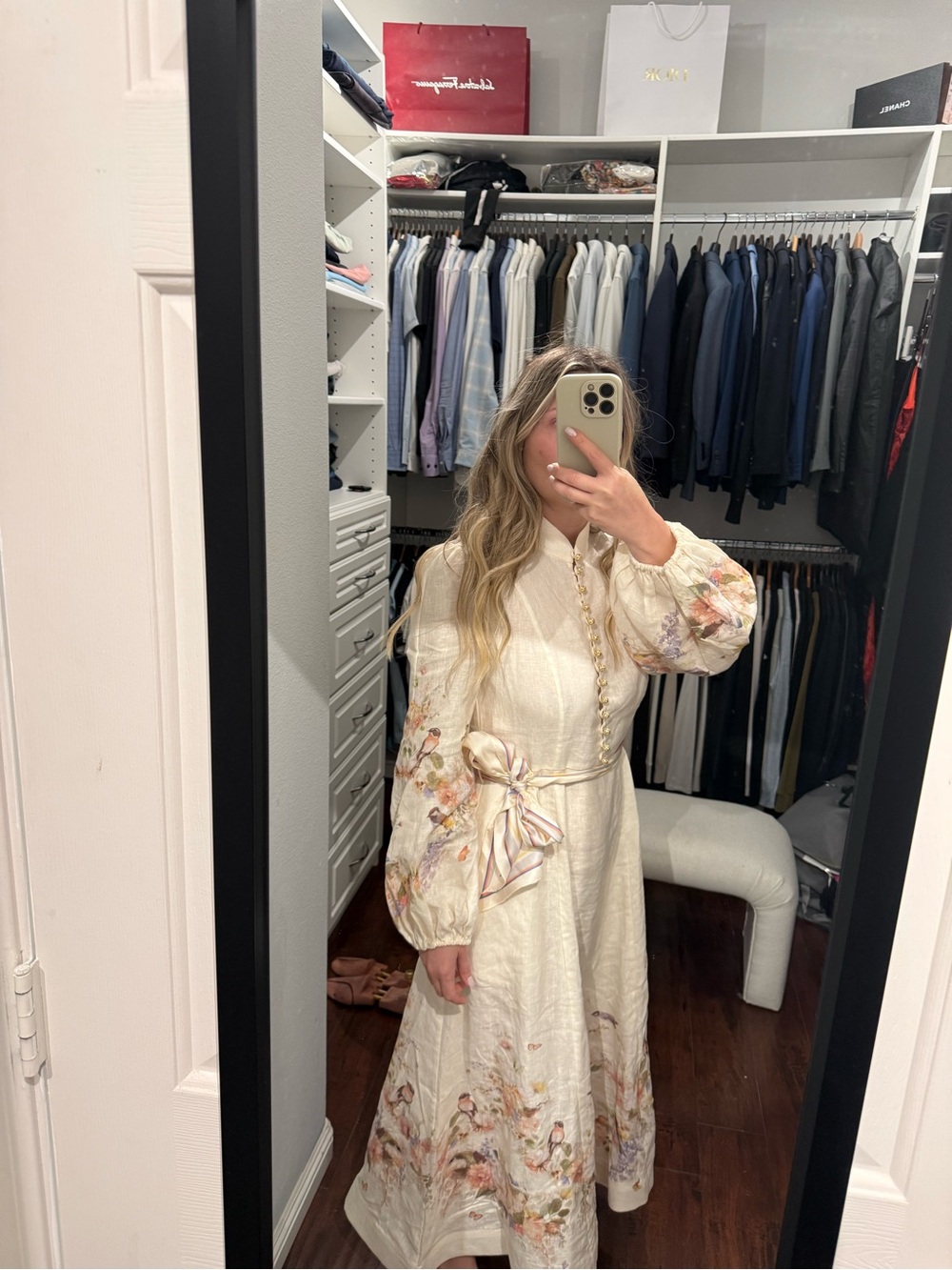Zimmermann Cream Floral Maxi Dress with Puff Sleeves
